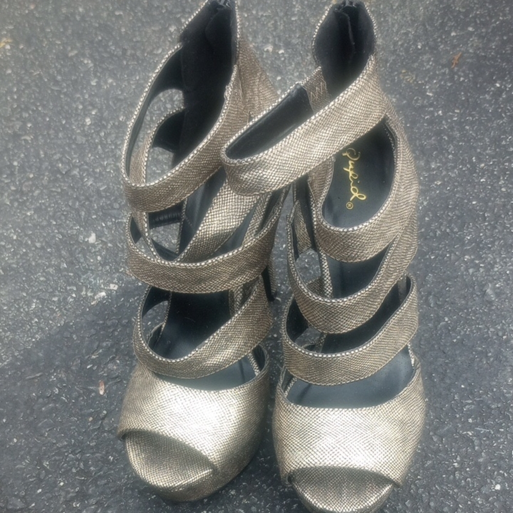 Qupid Metallic Strappy Heels